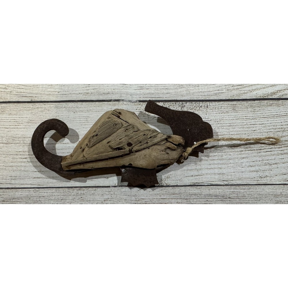 Lot of 2 Driftwood & Metal Whale and Seahorse Hanging Decor 6" Ornament TubH4 - Picture 6 of 6